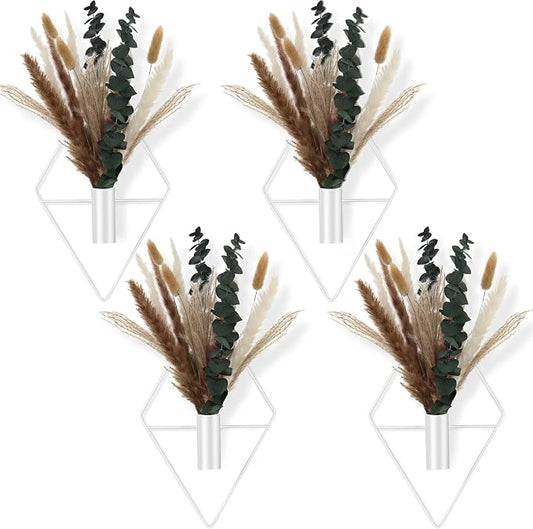 Jexine 8 Pcs Hanging Planters with Artificial Pampas Metal Hanging Vase Indoor Plants Holder Modern Geometric Boho Bathroom Wall Decor for Living Room Home Office(White) by Jexine