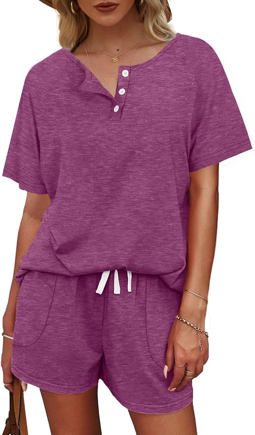 WIHOLL Two Piece Outfits for Women Lounge Sets Button Down Top and Shorts Set Sweatsuits with Pockets - Image 3