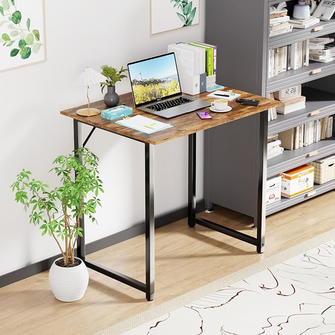 PayLessHere | 32 Inch Computer Desk | Brown | Office Desk with Metal Frame, Adjustable Feet | Water-Resistant, Scratchproof Surface | Sturdy Writing Table for Home Office or Study | Pack of 2 - Image 2