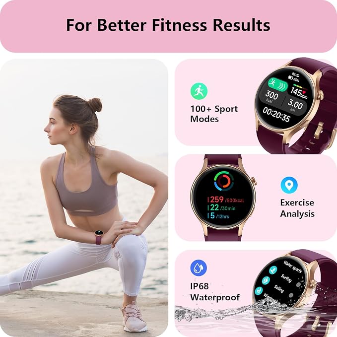 Smart Watch for Women, Answer/Makr Call, 1.32'' AMOLED Ultra-Clear Screen Fitness Trackers with Heart Rate/Sleep/SpO2 Monitor, Smartwatch for iPhone/Samsung/Android, 110+ Sport Modes, 3ATM Waterproof - Image 5