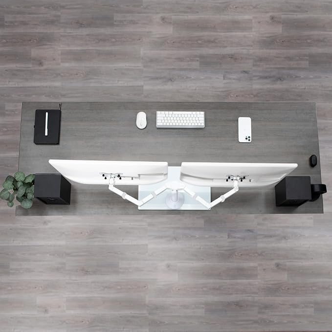 VIVO Dual Monitor Desk Stand for 13 to 32 inch Screens, STAND-V002FGW | Articulating, Freestanding Adjustable Monitor Arm, White with Glass Base, Computer Stand for 2 Monitors, Holds 22 lbs Each - Image 9