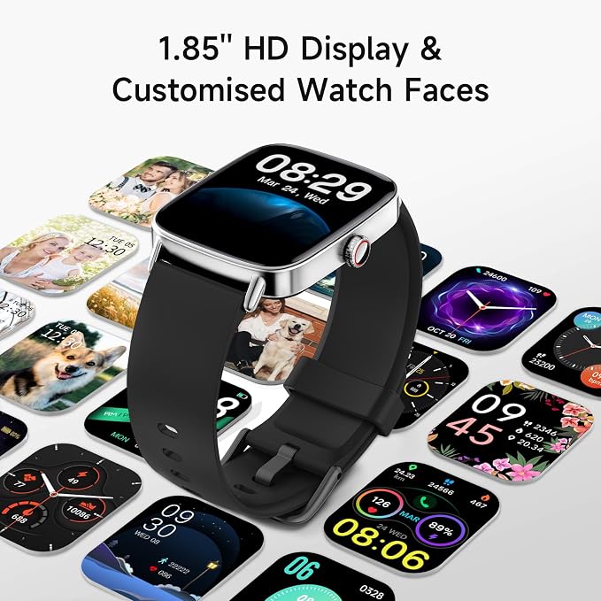 Smart Watch for Men Women, 1.85" HD Smartwatch Compatible iPhone/Samsung/Android (Answer/Make Calls), 100+ Sport Modes Fitness Tracker with Heart Rate/Sleep/SpO2 Monitor, IP68 Waterproof, with 2 Bands - Image 8