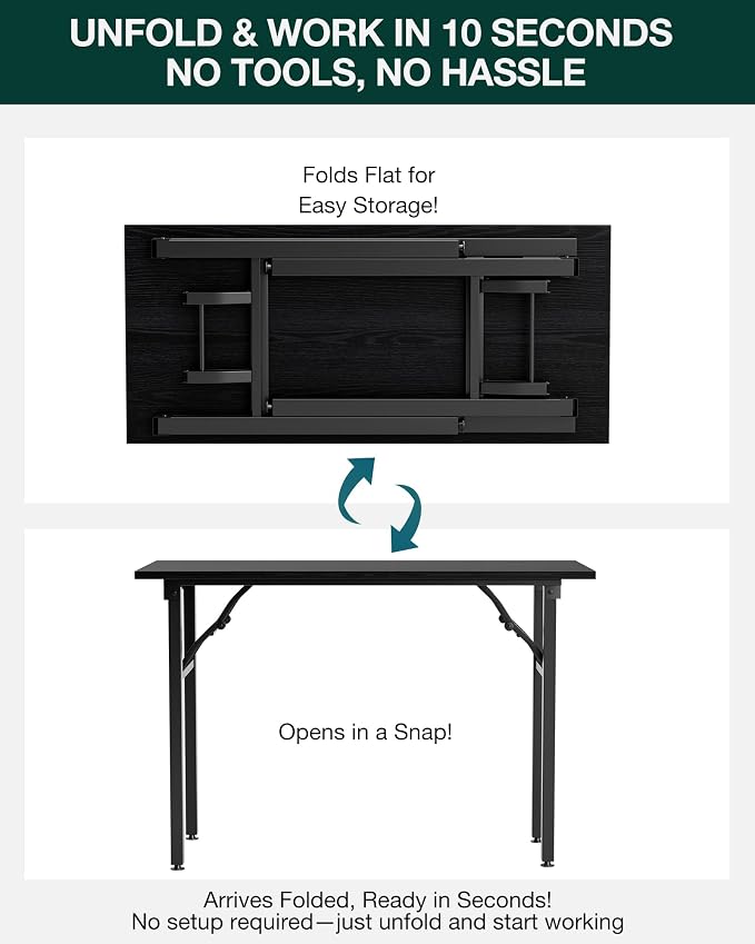 Frylr Small Folding Computer Desk – Portable 43.3 Inch Foldable Laptop Table, Collapsible and Compact for Easy Storage and Fast Setup, Lightweight for Small Spaces, Craft and Study Use, Dark Oak - Image 3