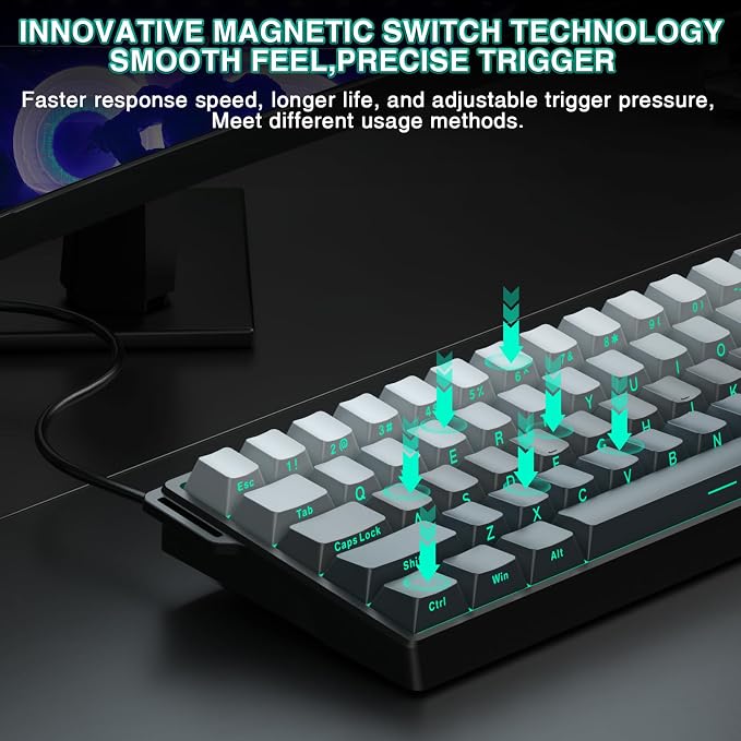 Aula WIN60 HE - 60% Mechanical Gaming Keyboard Wired, Hall Effect Magnetic Switch Hot Swappable,8000 Hz Polling Rate, RGB Keyboard 60 Percent Compact Design for PC (Gradient Gray) - Image 4
