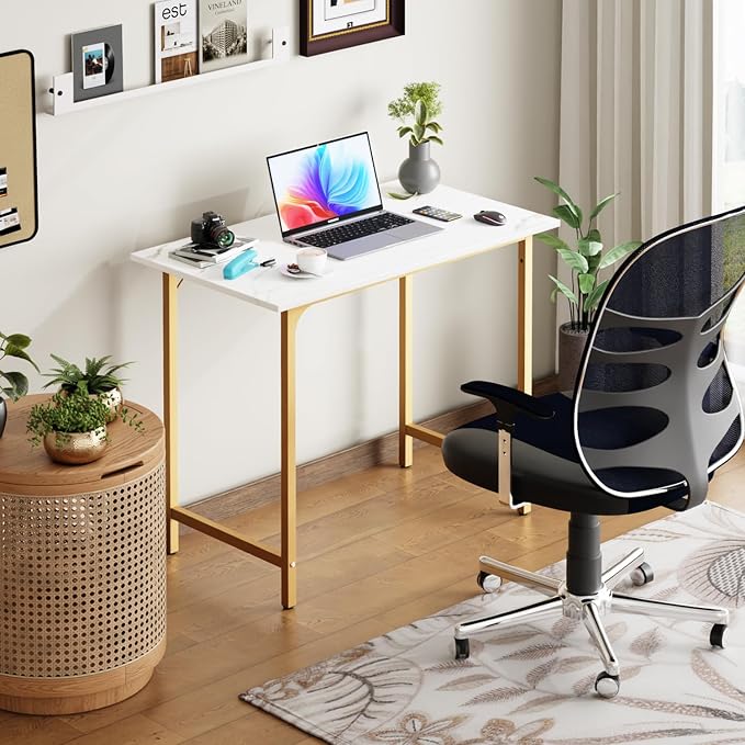 BestOffice Computer Desk,Home Office Desk, Modern Simple Style for Home Office Study Writing (Gold, 32 Inch) - Image 2