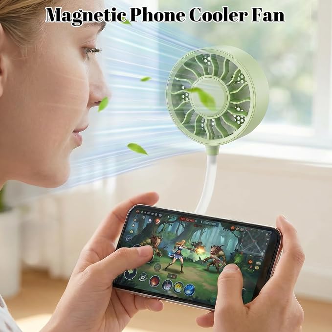 Portable Magnetic Phone Fan, Rechargeable Small Clip Fan & Phone Stand with Ultra-Wide Airflow, 3 Speeds, 360° Adjustable, Ideal for Beach, Stroller, Office, Desk & Outdoor Travel (Green) - Image 3