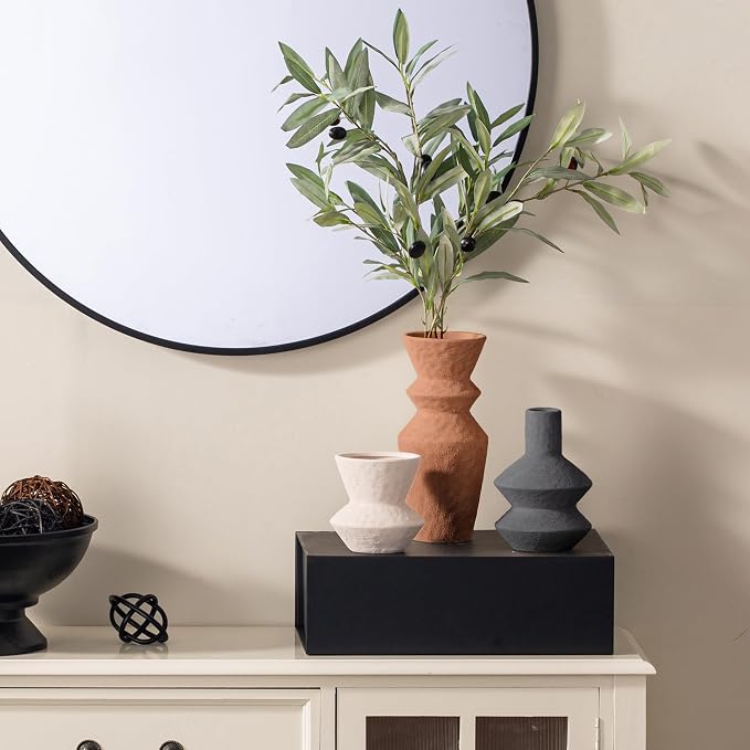 Ceramic Vase Home Table Decor - Flower Vase Set of 3 Living Room Kitchen Decorations Farmhouse Modern Rustic Vases Decorative Centerpiece for Shelf Bedroom Office Bathroom Dining Coffee Desk - Image 3