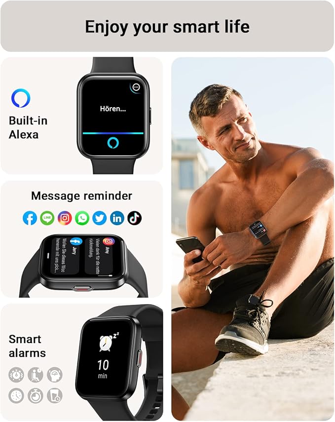Tensky Smart Watch for Men/Women Android/iPhone/Samsung, Alexa Built-in, 1.8" Touch Screen Fitness Tracker with Answer/Make Calls, 3ATM Waterproof Heart Rate/Sleep/SpO2 Monitor, 120+ Sport Modes - Image 3