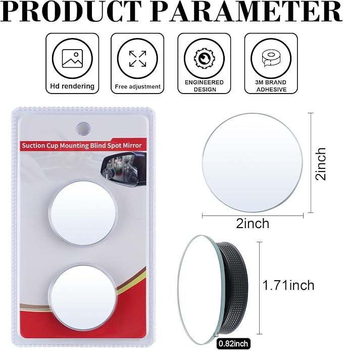 LivTee Blind Spot Car Mirror, 2" Round HD Glass Frameless Convex Side Mirror Blindspot, Reusable 360° Wide Angle Rear View Car Mirrors with Powerful Adjustable Suction Cup - Exterior Mirrors - Image 3