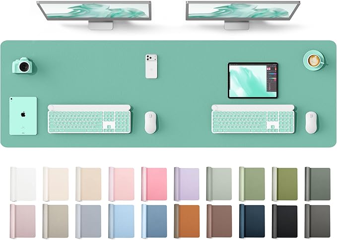 YSAGi Leather Desk Protector, Office Mat, Large Mouse Mat, Non-Slip PU Leather Blotter, Laptop Desk Mat, Waterproof Writing Pad for Office and Home(Green-Blue, 63" x 17.2") by YSAGi