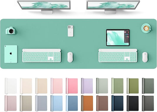 YSAGi Leather Desk Protector, Office Mat, Large Mouse Mat, Non-Slip PU Leather Blotter, Laptop Desk Mat, Waterproof Writing Pad for Office and Home(Green-Blue, 63" x 17.2") by YSAGi