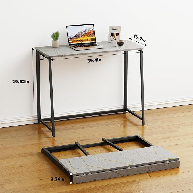 WOHOMO Folding Desk, 39.4" Foldable Computer Table for Small Spaces, Grey | Easy Assembly and Fold, Sturdy Home office desks for Study Bedroom Dorm Space Saving Writing Work Apartment - Image 2
