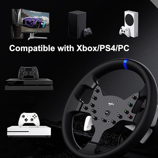 PXN V99 Force Feedback Racing Wheel, with Pedals and Shifter | Detachable 270°/900° Steering Wheel, Hall Pedals & H-Shifter - for PC, Xbox Series X|S, Xbox One, and PS4 - Image 2