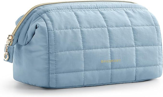 BAGSMART Makeup Bag Travel Toiletry Bag, Wide-open Zipper Pouch, Sky Blue | Puffy Padded, Travel Essentials, Make Up Bag, For Women, Makeup Organizer, Toiletries Accessories Brushes by BAGSMART