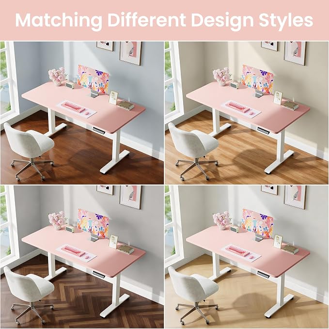 Veken Standing Desk, Pink, 55×23.6 Inch | Height Adjustable Sit Stand Up Computer Tables for Home Office, Study , Writing, Suit students, employees and group work - Image 6
