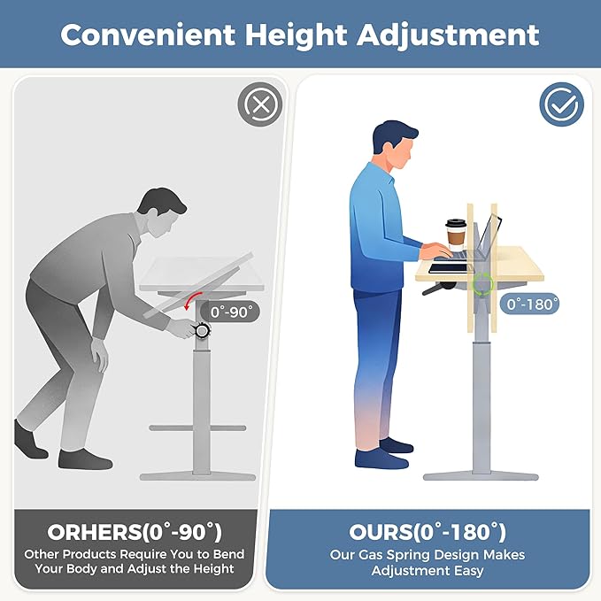 Overbed Table Adjustable Bedside Desk with Wheels Brown | Pneumatic Lift Design Offers Easy Height Adjustment for Bed and Sofa Use - Image 3