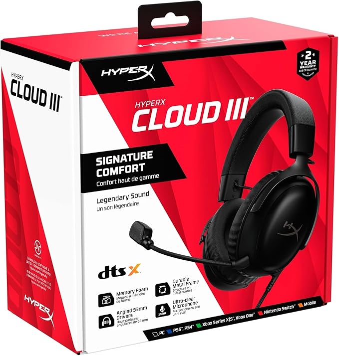 HyperX Cloud III – Wired Gaming Headset, PC, PS5, Xbox Series X|S, Angled 53mm Drivers, Spatial Audio, Memory Foam, Durable Frame, Ultra-Clear 10mm Mic, USB-C, USB-A, 3.5mm – Black - Image 10