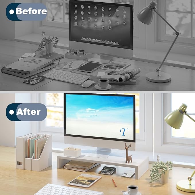 TEAMIX 20 inch White Monitor Stand Riser, Wood Desktop Stand for PC/TV/Laptop/Printer, White Monitor Riser with Storage, Computer Stand with Keyboard Organizer - Image 6