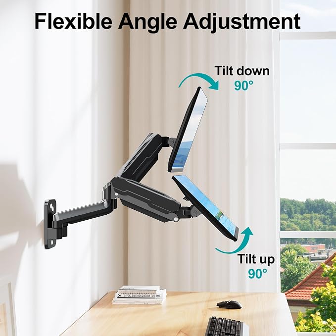 MOUNT PRO Dual Monitor Wall Mount for 13 to 32 Inch Screens, Wall Monitor Arm for 2 Monitors, Each Holds Up to 19.8lbs, Full Motion Wall Monitor Mount with VESA 75x75/100x100, Home Office Setup - Image 4