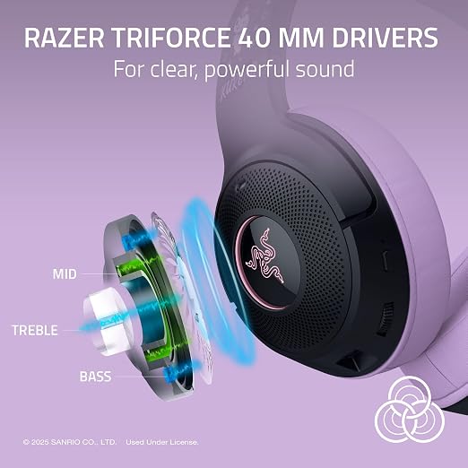 Razer Kraken Kitty V2 BT Wireless RGB Headset, Kuromi Edition | Chroma RGB Kitty Ears & Earcups, Bluetooth 5.2, 40 mm Drivers, Noise-cancelling Mics, Lightweight, USB-C, 40 Hr Battery - Image 4