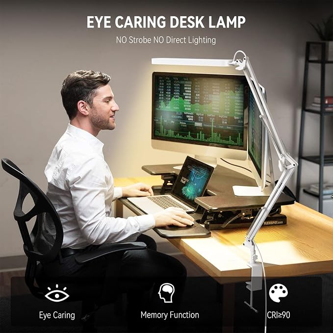 SKYLEO Led Desk Lamp - 31.5" Desk Light - 5 Color Modes X 11 Brightness Levels - Adjustable Swing Arm - Timmer & Memory Function - 12W Study Lamp - White - Image 5