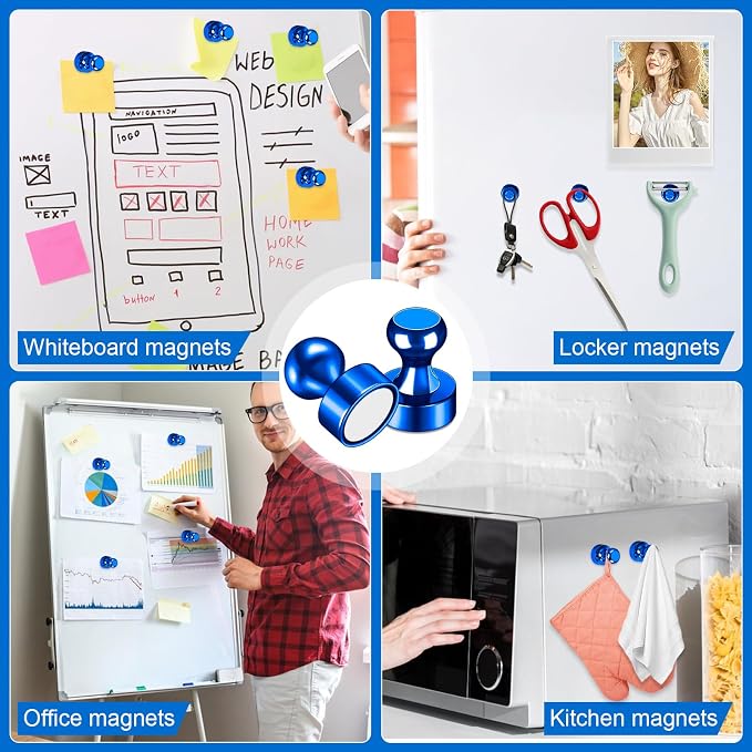 LOVIMAG Fridge Magnets 20Pcs, Magnet for Refrigerator Whiteboard, Blue | Small Strong Neodymium Metal Cute Push Pin for Classroom, Kitchen, Accessories Decorative, Office, Calendar - Image 2