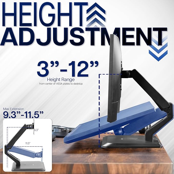 VIVO Premium Single 17 to 32 inch VESA Monitor and Touch Screen Desk Stand with Rotating Base, Freestanding Pneumatic Height Adjustable Arm, 12 inch Maximum Screen Height, Black, STAND-V001R - Image 3