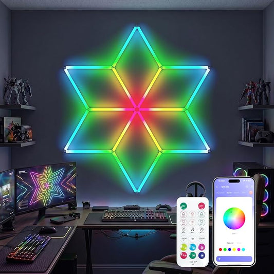 RGB Hexagon Garage Lights, Snowflake Hexagon Led Lights with Music Sync Mode, App & Remote Control RGB Ceiling Lights for Party, Gym, Studio, Gaming Room by WelcometovisitLitezone