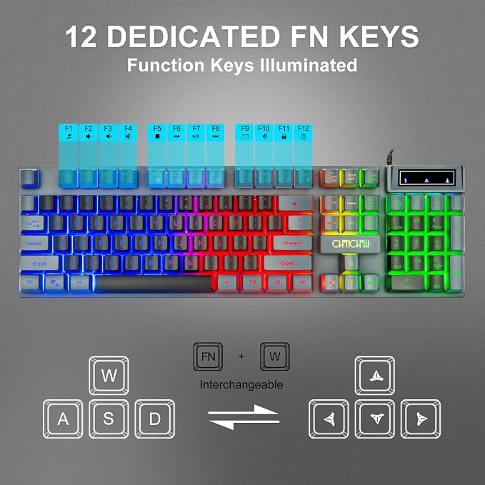 CHONCHOW Gaming Keyboard and Mouse Combo RGB LED Backlit USB Wired Key Board 3200dpi Mice Mechanical Feel Compatible with Xbox one ps5 Windows Laptop Computer(Grey-Black) - Image 2