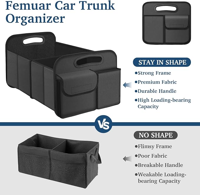 Femuar Car Trunk Organizer, Car Storage Organizer with Large Capacity Waterproof Collapsible Trunk Organizer for Car Suv/Jeep/Sedan (Grey, Standard) - Image 3