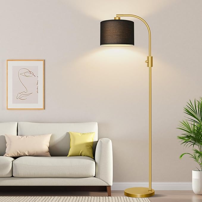 Nintiue Upgraded Modern Arc Dimmable Tall Standing Floor Lamp with Black Shade, 1200 Lumens LED Bulb Included, for Living & Reading Room, Bedroom, Office & Nursery, Gold - Image 5