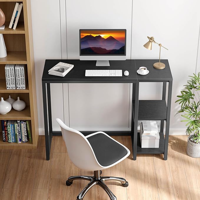 SINPAID 40 Inch Small Gaming Desk with Shelves for Small Spaces, Easy Assembly Study Desk, Sturdy Writing Desk for Bedroom & Home Office, Black - Image 5
