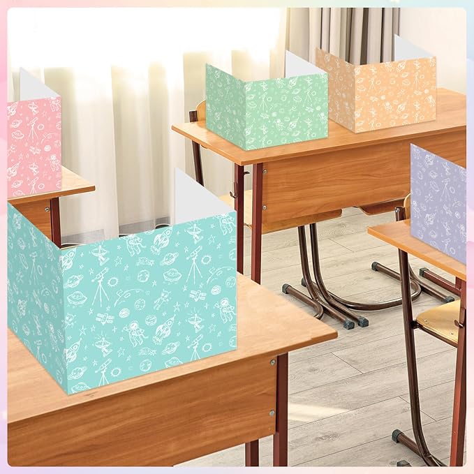 30 Pack Desk Dividers for Students Pastel Space Privacy Folder for Students Waterproof Study Carrel Dividers Testing Divider Privacy Classroom Shield Folder Boards for Classroom Teacher Supplies - Image 4