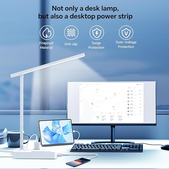 LAOPAO Desk Lamp with USB Charging Port: Power Strip with Surge Protection - 1 Type-C, 1 USB-A Charging Port, 2 AC Power Outlets, Desk Lamps for Home Office College Dorm Room Essentials - Image 7