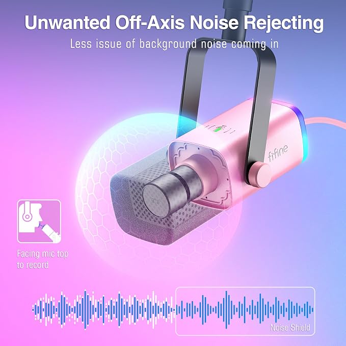 FIFINE AmpliGame AM8TP XLR Gaming Microphone USB PC Dynamic Mic Kit | Streaming RGB Mic with Headphone Jack, Mute Button, Boom Arm Stand for Computer/Mixer, for Vocal, Recording, Podcast, Pink - Image 4