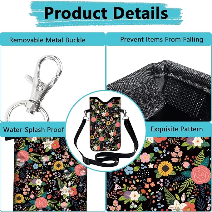 Floral Neoprene Phone Sleeve Pouch with Adjustable Strap Neck Lanyard Fits Most Smartphones, Phone Sleeve Cute Waterproof Crossbody Carrying Cellphone Case Bag for Women 7.1 x 3.9 Inch - Image 4