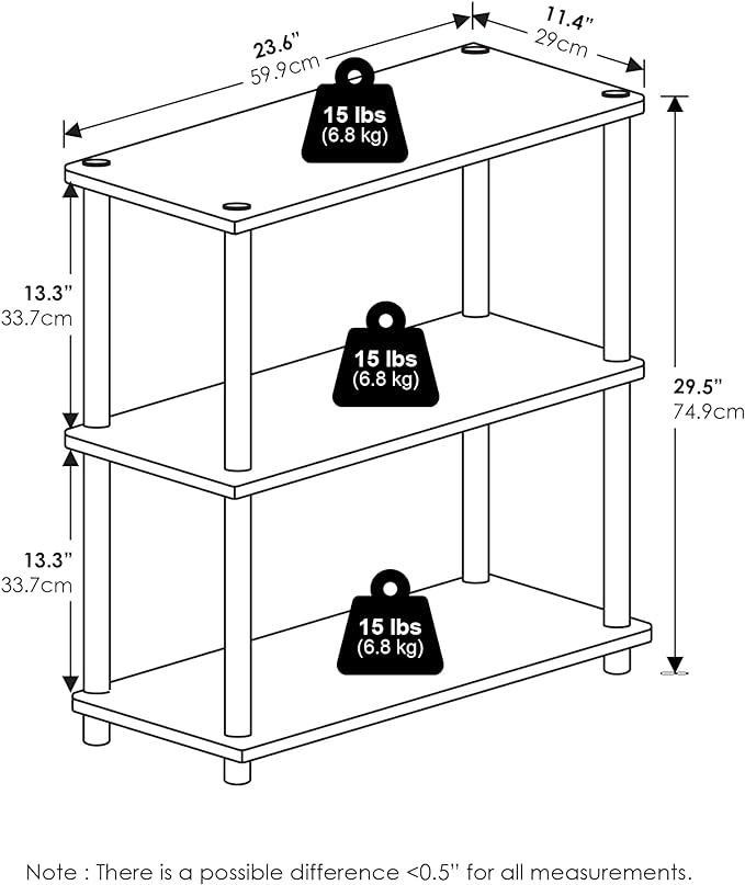 Furinno Turn-N-Tube Storage Shelves, 3-Tier Book Shelf, Corner Shelf, Toolless Open Shelves, for Organization and Storage, Living Room, Garage, Home Office, Amber Pine - Image 3