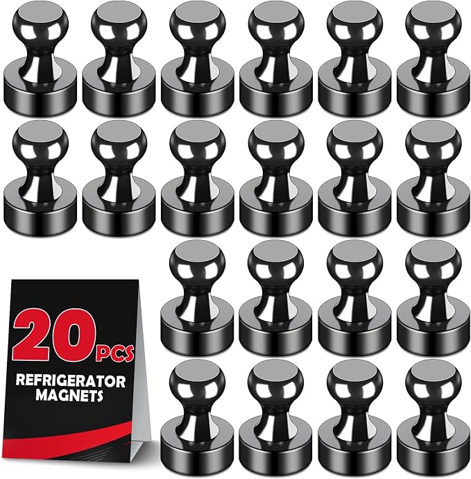 LOVIMAG Fridge Magnets 20Pcs, Magnet for Refrigerator Whiteboard, Black | Small Strong Neodymium Metal Cute Push Pin for Classroom, Kitchen, Accessories Decorative, Office, Calendar by LOVIMAG