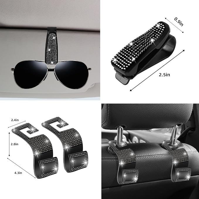 NBTEPEM 27 PCs Black Bling Car Accessories Set for Women, Steering Wheel Covers Universal Fit 15 Inch, Bling License Plate Frame, Bling Phone Holder, Bling Car Coasters (Black Diamond) - Image 9