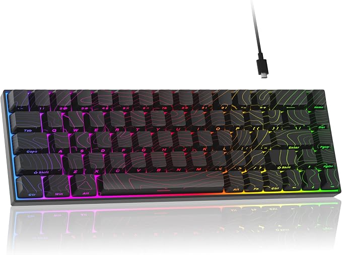 MageGee Portable 60% Mechanical Gaming Keyboard, RGB Backlit Compact 68 Keys Mini Wired Office Keyboard with Red Switches for Laptop PC Mac - Black Contour Lines by MageGee