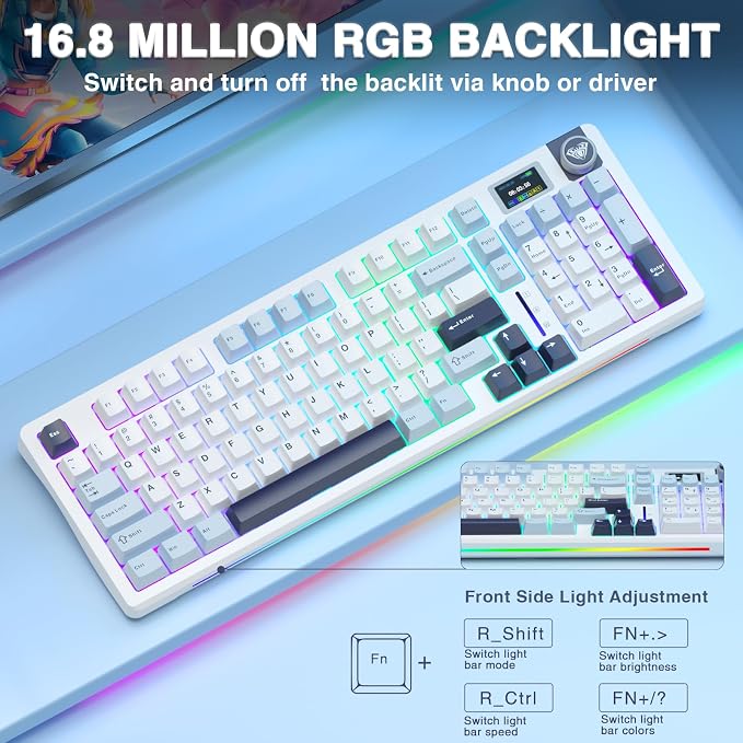 AULA S98 Pro Wireless Mechanical Keyboard,Smart Screen & Knob,Tri-Mode BT5.0/USB-C/2.4GHz Creamy Keyboard,Pre-lubed Linear Switches,Hot Swappable RGB Backlit Computer Gaming Keyboards - Image 8
