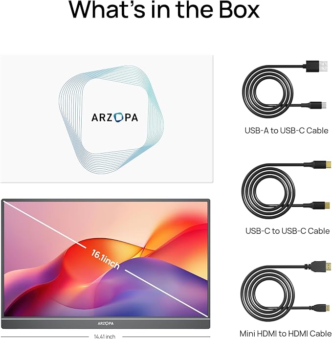 ARZOPA 16.1" Portable Monitor, 100% sRGB FHD 1080P Kickstand Portable Laptop Monitor High Color Gamut Display IPS Eye Care Screen for High-end Office & Entertainment -Z1C - Image 9