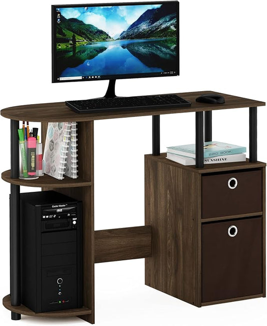 Furinno JAYA Desk, 38.4" Wide Gaming Desk with Bin Drawers, Computer Desk with Side Shelf, Office Desk for Study, Home Office, Bedroom, Dorm, Study Room, Columbia Walnut by Furinno-FitsYourSpaceFitsYourBudget