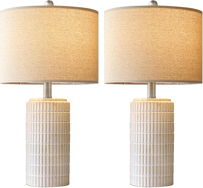 PoKat 24" Modern Ceramic Table Lamps Set of 2 for Bedroom, White Bedside Lamps for Night Stands, Farmhouse Desk Decor Nightstand Table Lamps for Living Room End Table Beige - Image 7