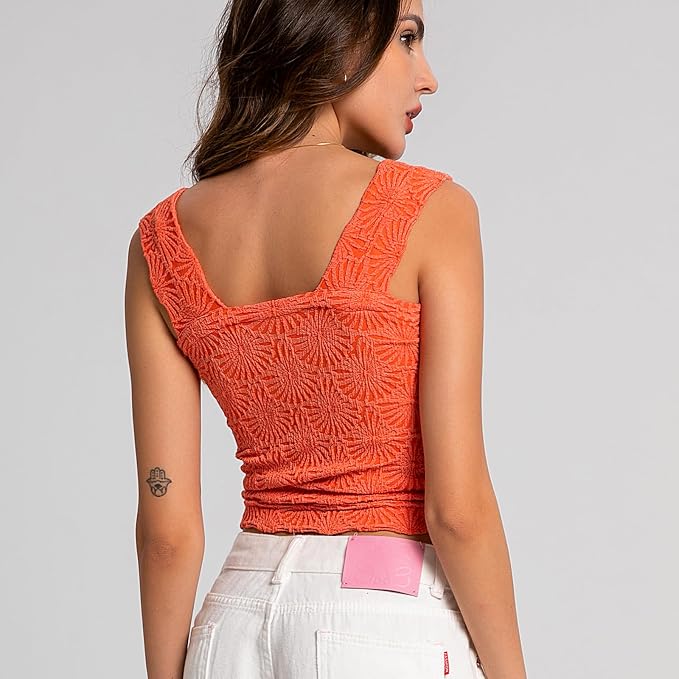 Women's Square Neck Wide Strap Crop Tank Tops Flower Going Out Tops Slim Fit Lettuce Trim Crop Cami Tops - Image 4