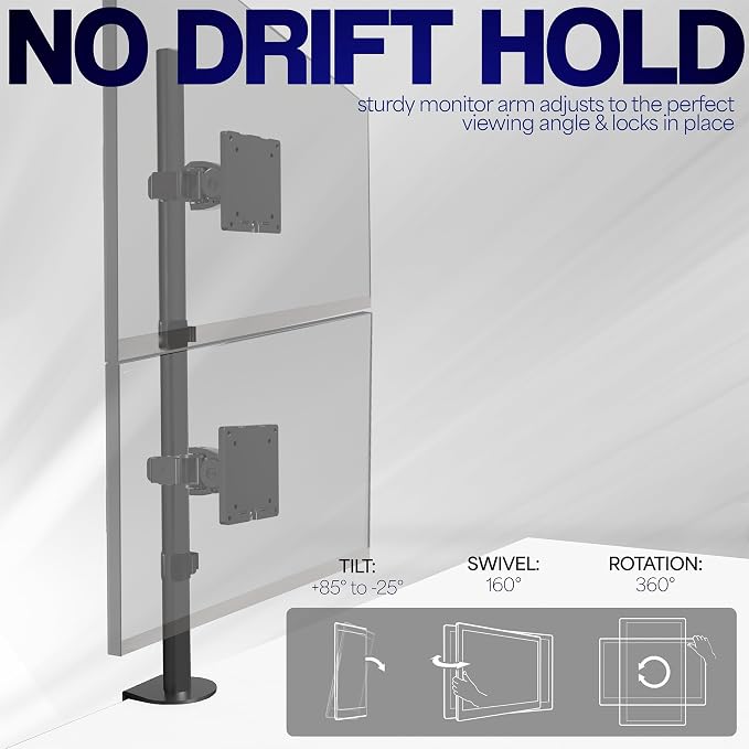 VIVO Dual Vertically Stacked Ultra-Wide Monitor Desk Mount for up to 49 inch Ultrawide Screens, Extra Tall Heavy Duty Adjustable Stand Holds 44 lbs Per Screen, Black, STAND-V202R - Image 5