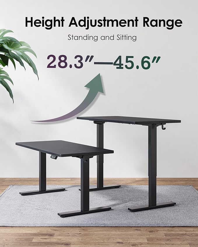 TIQLAB Standing Desk 55 x 24 inch, Electric Height Adjustable with Splice Board, Stand Up Desk, Sit Stand Desk Computer Desk for Home Office, Black Frame/Black Top - Image 4