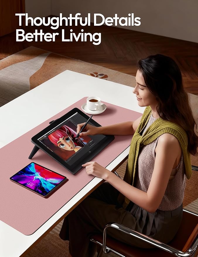YSAGi Leather Desk Protector, Office Mat, Large Mouse Mat, Non-Slip PU Leather Blotter, Laptop Desk Mat, Waterproof Writing Pad for Office and Home(Pale Mauve, 42" x 17.2") - Image 3