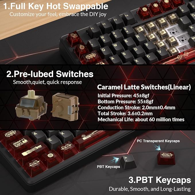 Aula L99 Wireless Mechanical Gaming Creamy Keyboard with Smart Touch Screen | Tri-Mode Hot Swappable Custom Keyboard,RGB Backlit,PBT Keycap,Gasket Mount Creamy Sounding Keyboards for Office PC,84 Keys - Image 7