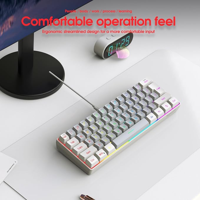 Snpurdiri 60% Wired Gaming Keyboard, 61 Keys RGB (White-Grey) | Small Ultra-Compact Backlit 60 Percent Gaming Keyboard for PC/Mac Gamer, Typist, Travel, Easy to Carry on Business Trip - Image 7